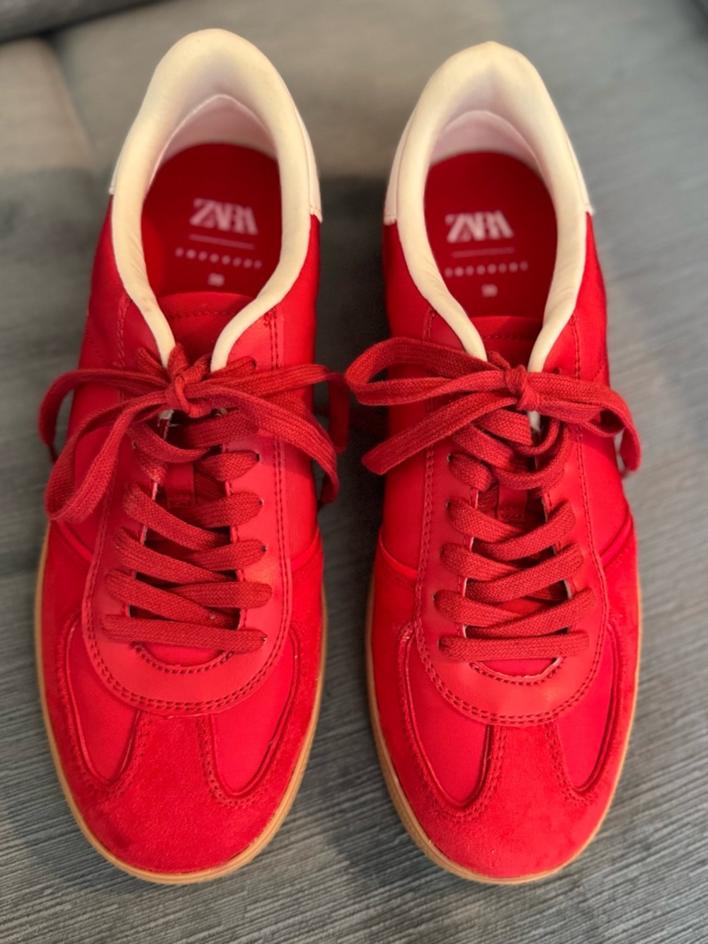Zara Red Low-Top Sneakers with Cream Collar